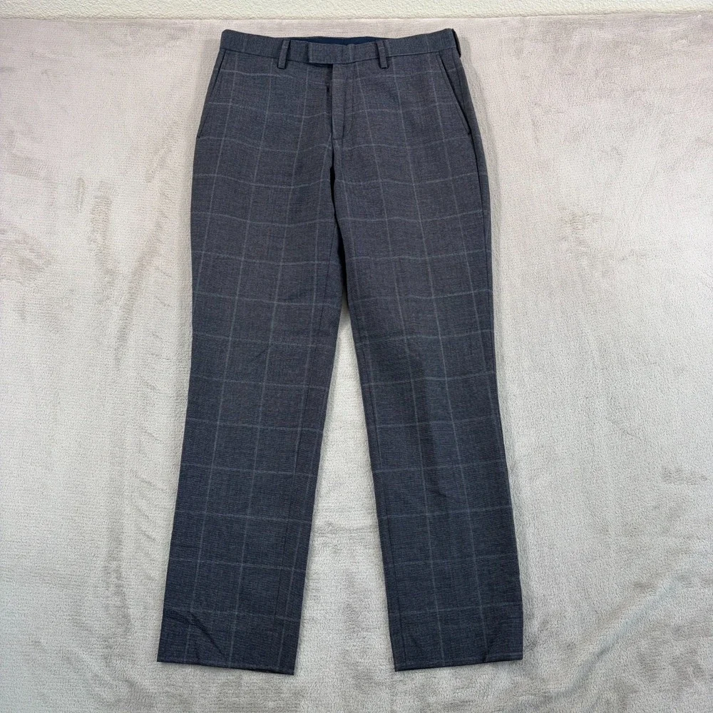 Banana Republic Slim Fit Dress‎ Pants Men 30x30 Grey Stretch Wool Windopane